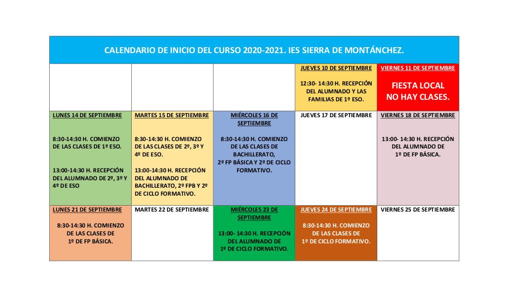 calendario incorporacion alumnado