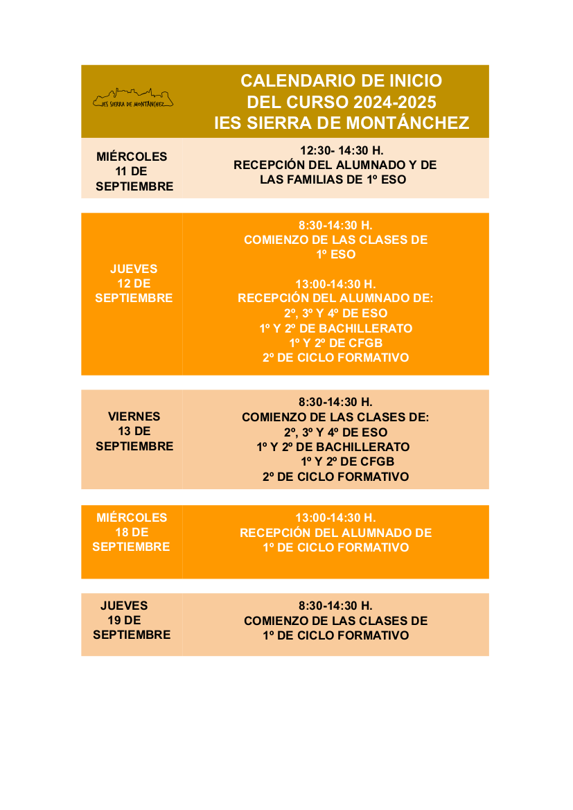calendario de incorporacion del alumnado curso 2023 2024