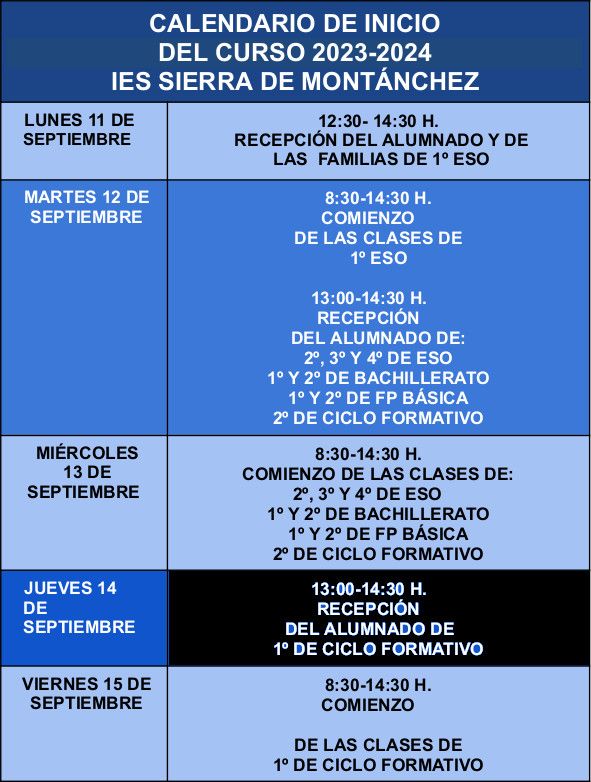 calendario de incorporacion del alumnado curso 2023 2024